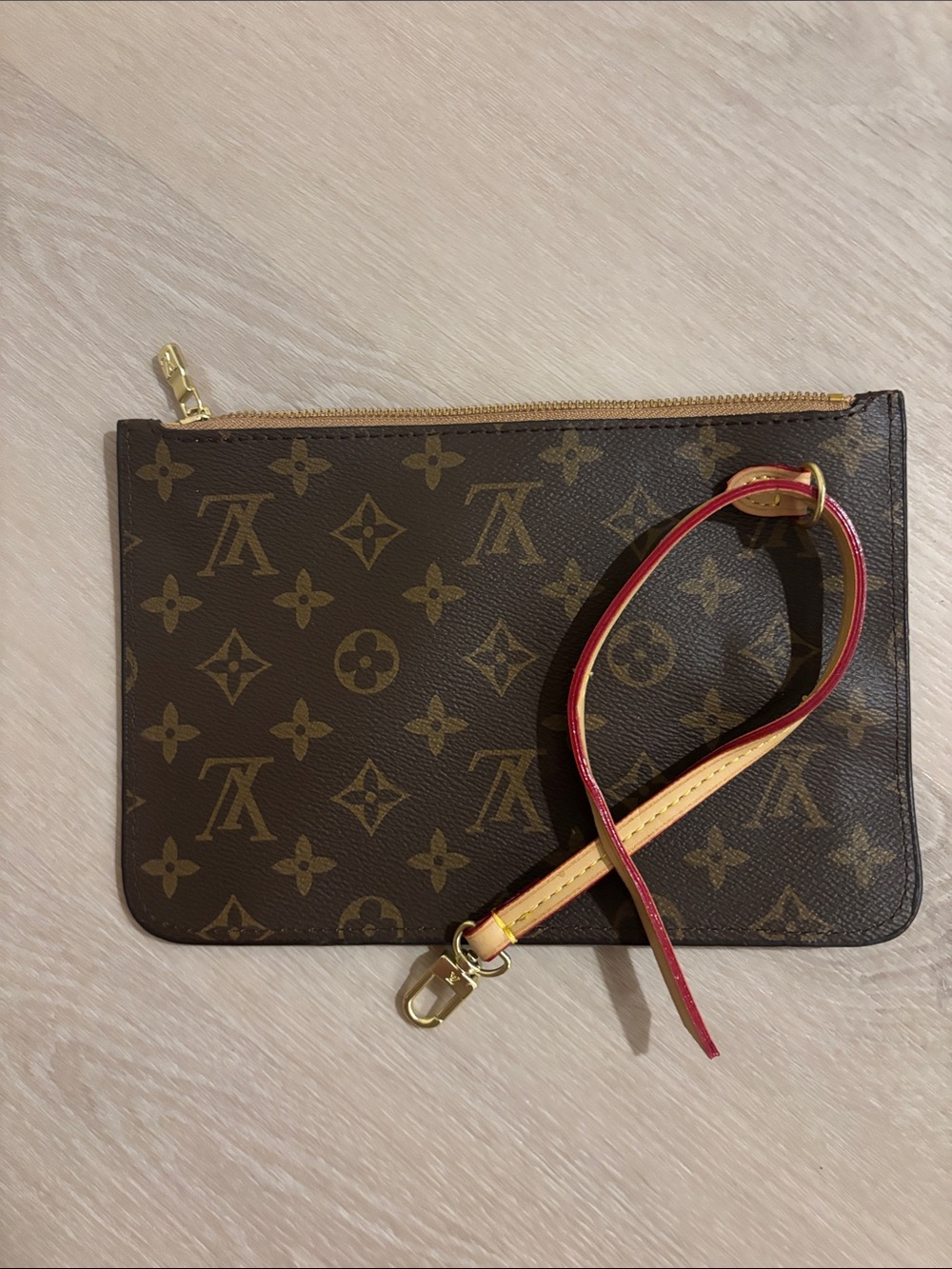 Louis Vuitton Monogram Canvas Wristlet Pouch with Red-Edged Strap